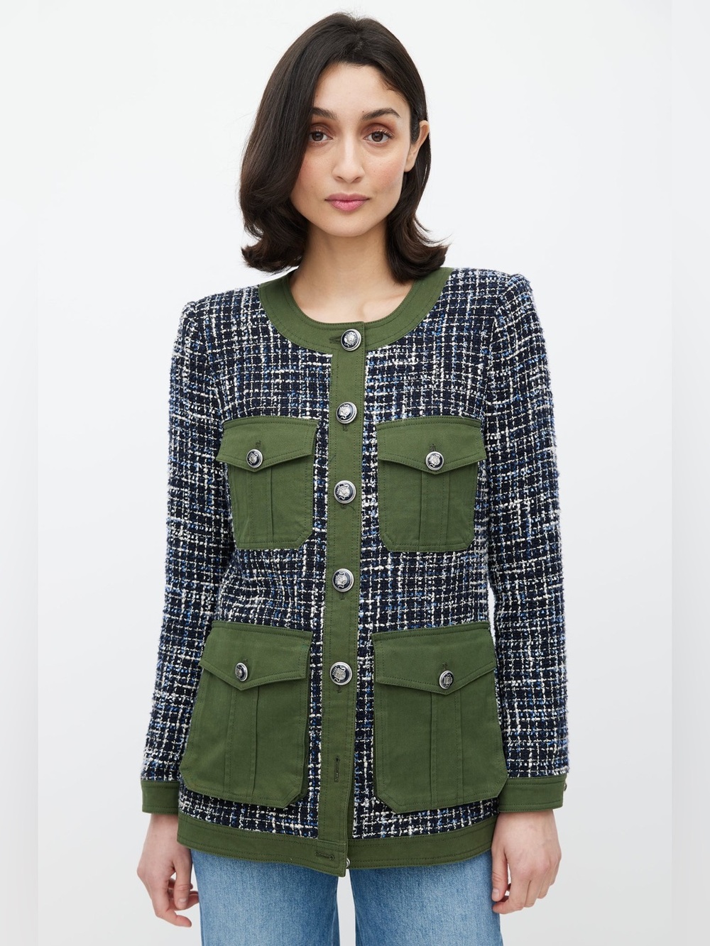 Veronica Beard Tweed Military Blazer